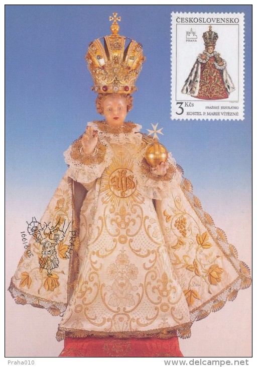 J2721 - Czechoslovakia (1991) Manufacturing Defect (RR!) - Cartes Maximum: Graceful Infant Jesus Of Prague - Plaatfouten En Curiosa