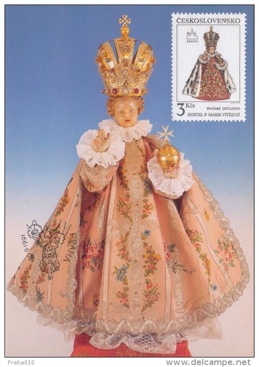 J2724 - Czechoslovakia (1991) Manufacturing Defect (RR!) - Cartes Maximum: Graceful Infant Jesus Of Prague - Variétés Et Curiosités