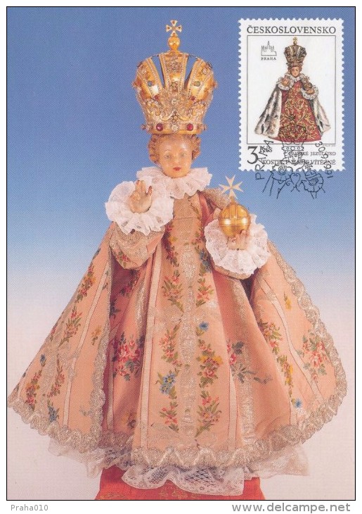J2724 - Czechoslovakia (1991) Manufacturing Defect (RR!) - Cartes Maximum: Graceful Infant Jesus Of Prague - Plaatfouten En Curiosa