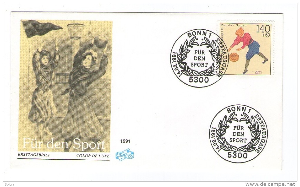 GERMANY BONN FUR DEN SPORT 1991 ERSTTAGSBRIEF FDC PREMIER JOUR  BASKETBALL SPORT - Basketball