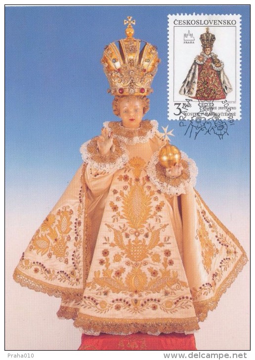 J2725 - Czechoslovakia (1991) Manufacturing Defect (RR!) - Cartes Maximum: Graceful Infant Jesus Of Prague - Variétés Et Curiosités