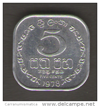SRI LANKA 5 CENTS 1978 - Sri Lanka