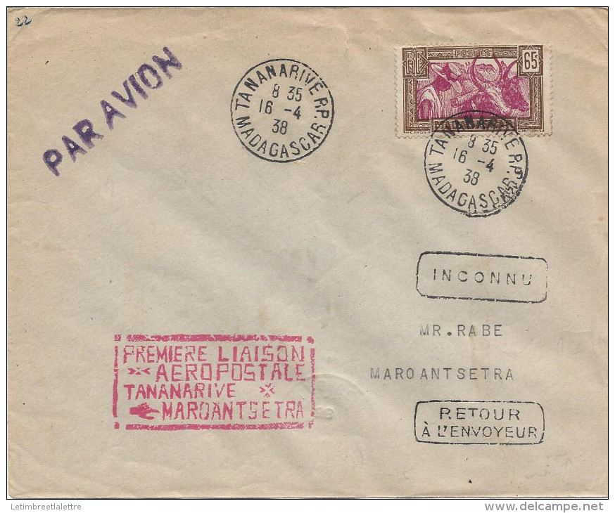 Première Liaison Aéropostale Tananarive - Maroantsetra - 1927-1959 Covers & Documents