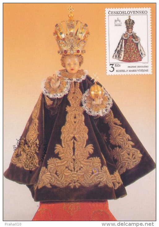 J2728 - Czechoslovakia (1991) Manufacturing Defect (RR!) - Cartes Maximum: Graceful Infant Jesus Of Prague - Variétés Et Curiosités