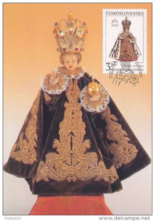 J2728 - Czechoslovakia (1991) Manufacturing Defect (RR!) - Cartes Maximum: Graceful Infant Jesus Of Prague - Plaatfouten En Curiosa