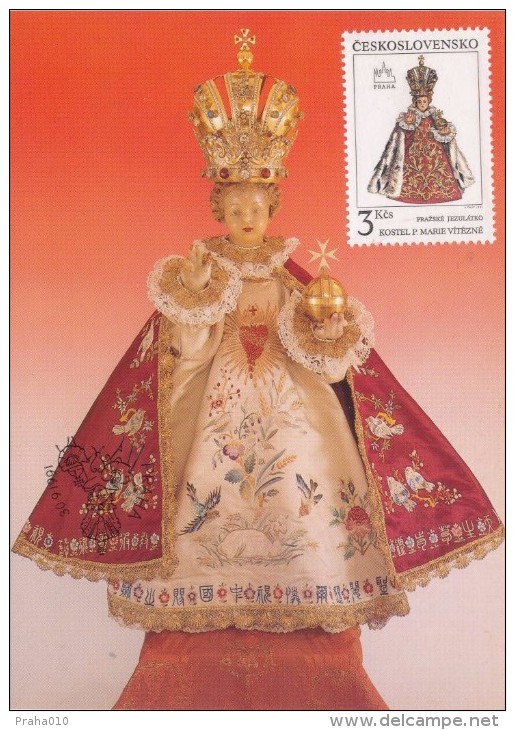 J2732 - Czechoslovakia (1991) Manufacturing Defect (RR!) - Cartes Maximum: Graceful Infant Jesus Of Prague - Variétés Et Curiosités