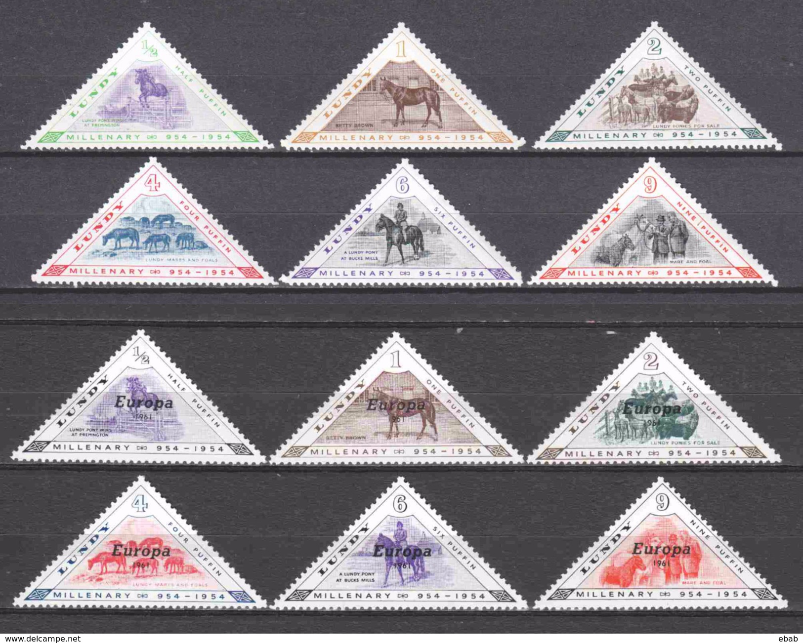 Lundy 1954 - 2 Series HORSES With OVPT EUROPA (MNH) And Without OVPT (MH) - Paarden