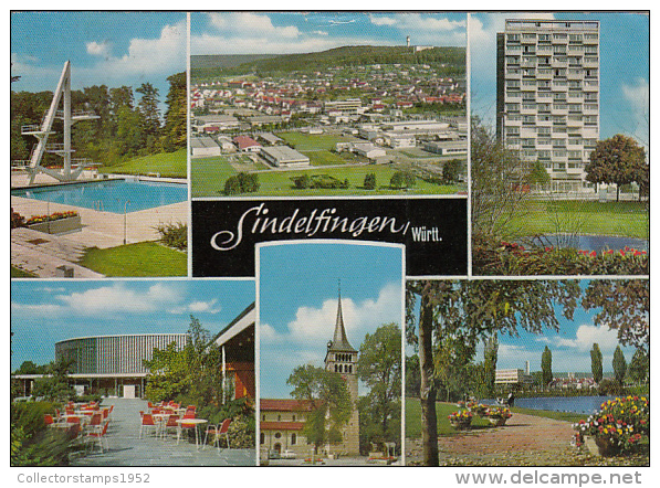 22058- SINDELFINGEN- SQUARES, CHURCH, HALL, SWIMMING POOL, LAKE, PANORAMA - Sindelfingen