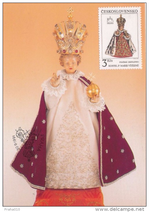 J2736 - Czechoslovakia (1991) Manufacturing Defect (RR!) - Cartes Maximum: Graceful Infant Jesus Of Prague - Variétés Et Curiosités