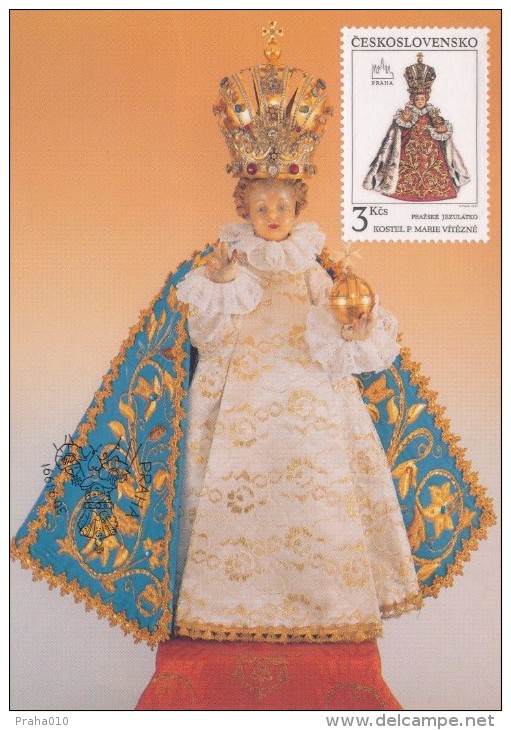 J2737 - Czechoslovakia (1991) Manufacturing Defect (RR!) - Cartes Maximum: Graceful Infant Jesus Of Prague - Plaatfouten En Curiosa