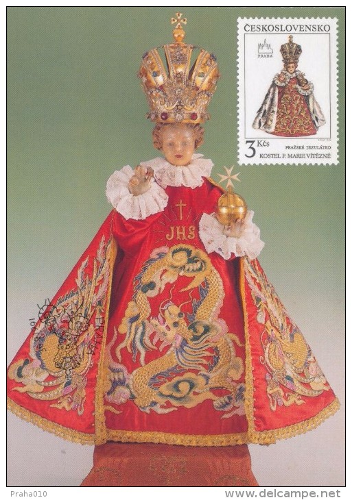 J2740 - Czechoslovakia (1991) Manufacturing Defect (RR!) - Cartes Maximum: Graceful Infant Jesus Of Prague - Plaatfouten En Curiosa