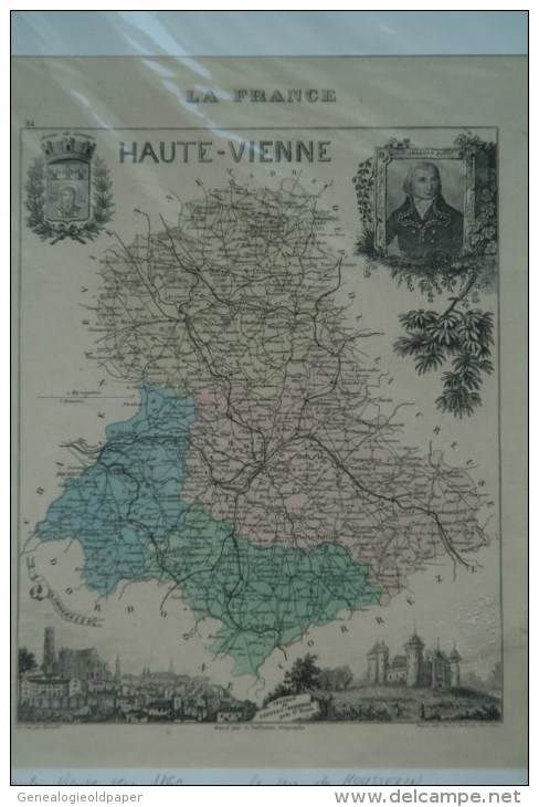 87 - CARTE GEOGRAPHIQUE HAUTE VIENNE- DRESSEE  PAR A. VUILLEMIN GEOGRAPHE-1860- LIMOGES-SAINT JUNIEN-BELLAC-ROCHECHOUART - Cartes Géographiques