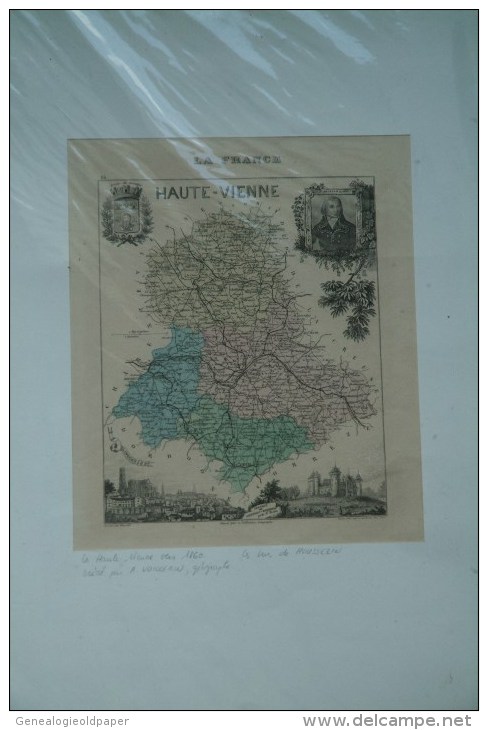 87 - CARTE GEOGRAPHIQUE HAUTE VIENNE- DRESSEE  PAR A. VUILLEMIN GEOGRAPHE-1860- LIMOGES-SAINT JUNIEN-BELLAC-ROCHECHOUART - Landkarten