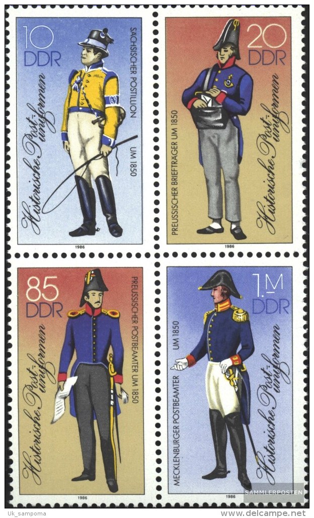 DDR 2997II-3000II Block Of Four (complete Issue) Unmounted Mint / Never Hinged 1986 Postal Uniforms - Unused Stamps