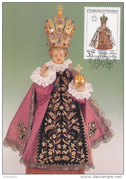 J2741 - Czechoslovakia (1991) Manufacturing Defect (RR!) - Cartes Maximum: Graceful Infant Jesus Of Prague - Variétés Et Curiosités