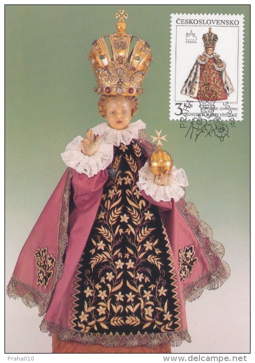 J2741 - Czechoslovakia (1991) Manufacturing Defect (RR!) - Cartes Maximum: Graceful Infant Jesus Of Prague - Plaatfouten En Curiosa