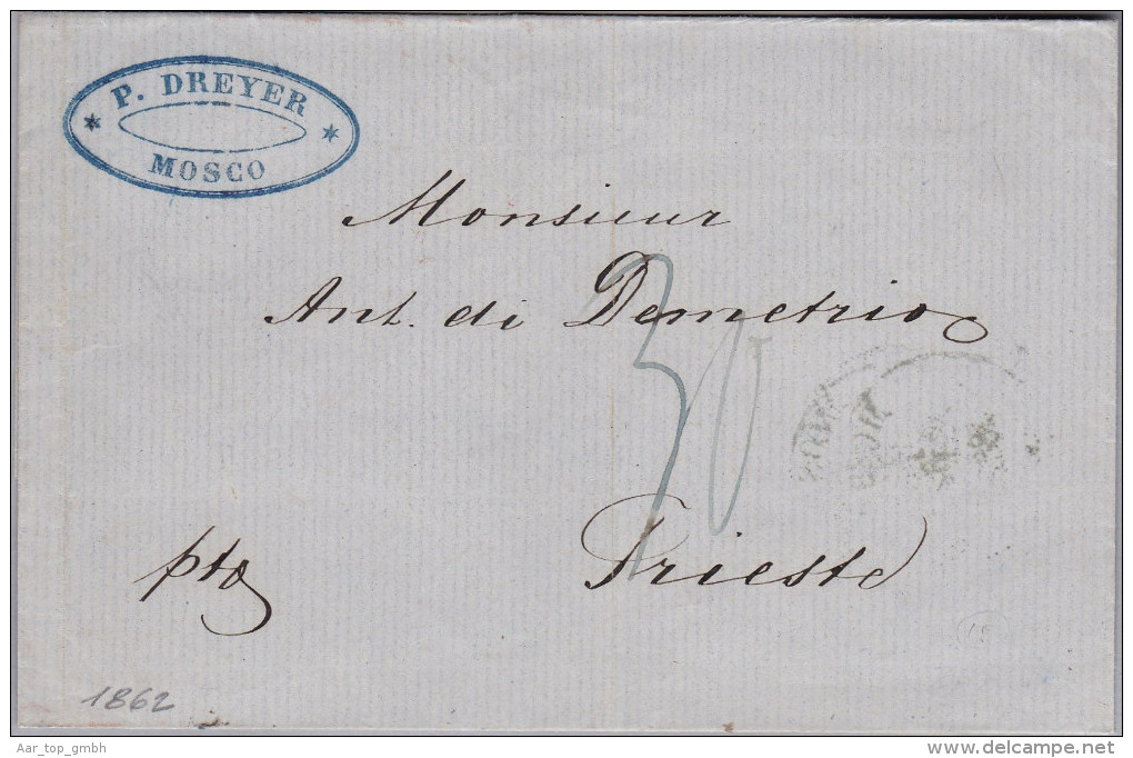 Russland MOSCOW 1862-05-19 Brief Ohnen Inhalt Nach Triest Mit AK-Stempel - ...-1857 Vorphilatelie