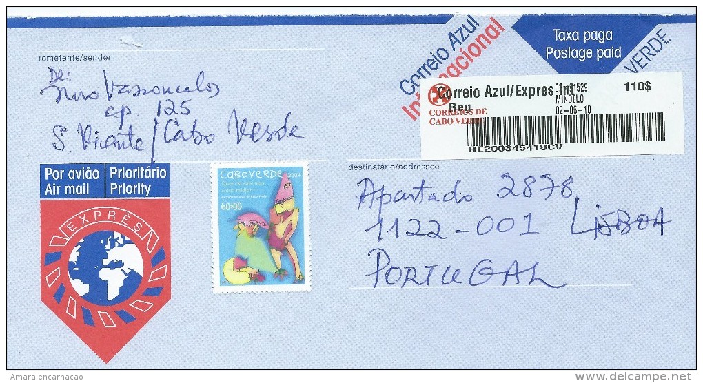 TIMBRES- STAMPS- LETTRE POST BLEU /EXPRESSE - CAP VERT / CAPE VERDE POUR PORTUGAL - TIMBRES TRADITIONS ORALES - Cape Verde