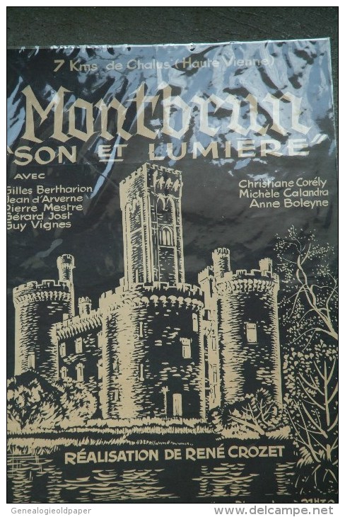 87 - RARE AFFICHE CHATEAU DE MONTBRUN- SON ET LUMIERE REALISATION RENE CROZET- IMPRIMERIE G. DE BUSSAC CLERMONT FERRAND - Plakate