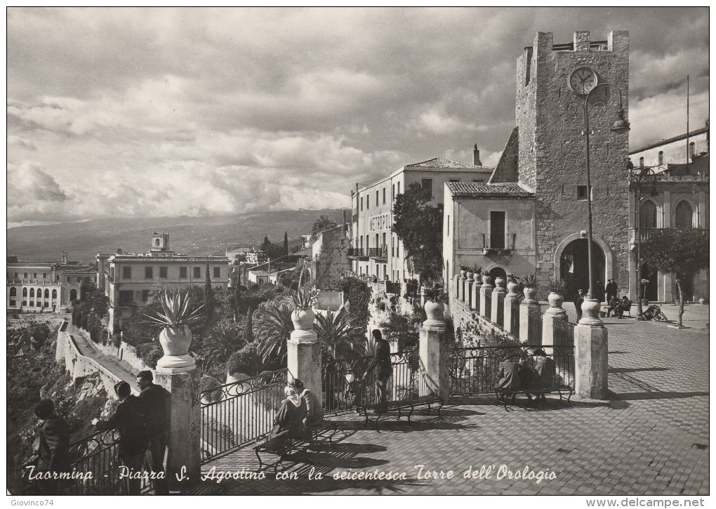 MESSINA - TAORMINA - PIAZZA S. AGOSTINO CON LA SEICENTESCA TORRE DELL'OROLOGIO - Messina