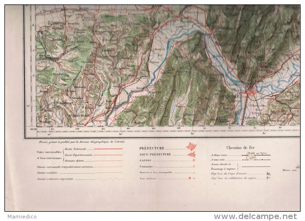 Carte d'Etat- Major ancienne de GRENOBLE gravée, dressée et publiée par le Service géographique de l'Armée 6 scans TBE