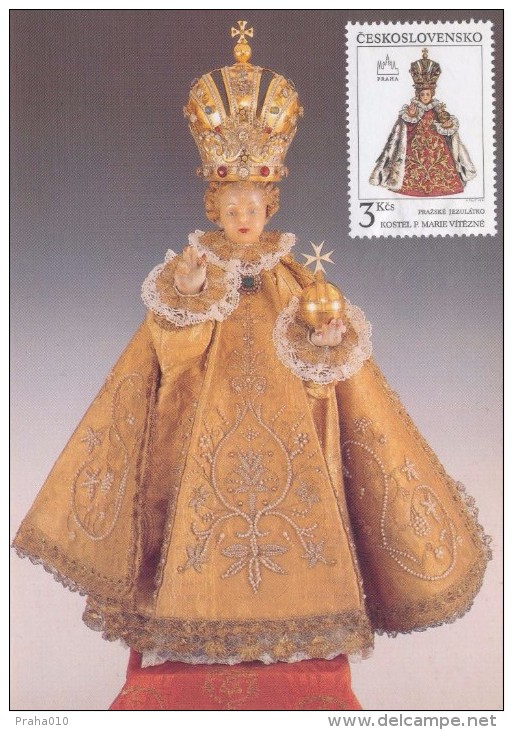 J2745 - Czechoslovakia (1991) Manufacturing Defect (R!) - Cartes Maximum: Graceful Infant Jesus Of Prague - Variétés Et Curiosités