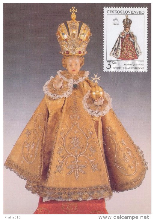 J2748 - Czechoslovakia (1991) Manufacturing Defect (R!) - Cartes Maximum: Graceful Infant Jesus Of Prague - Variétés Et Curiosités