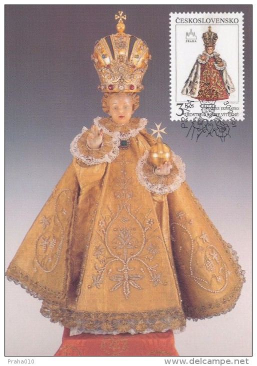 J2748 - Czechoslovakia (1991) Manufacturing Defect (R!) - Cartes Maximum: Graceful Infant Jesus Of Prague - Plaatfouten En Curiosa