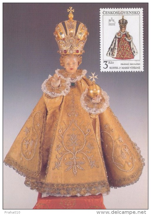 J2753 - Czechoslovakia (1991) Manufacturing Defect (R!) - Cartes Maximum: Graceful Infant Jesus Of Prague - Plaatfouten En Curiosa