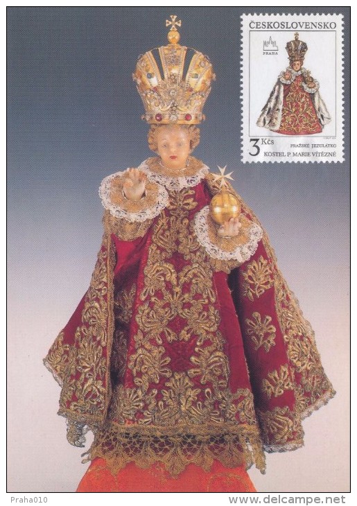 J2749 - Czechoslovakia (1991) Manufacturing Defect (R!) - Cartes Maximum: Graceful Infant Jesus Of Prague - Plaatfouten En Curiosa