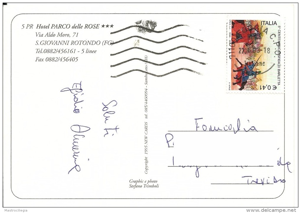 SAN GIOVANNI ROTONDO  FOGGIA   Hotel Parco Delle Rose  Nice Stamp - Foggia