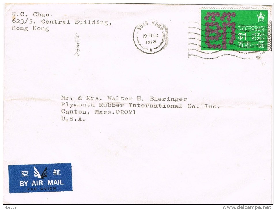 13344. Carta Aerea HONG KONG 1973 To U.S.A. - Covers & Documents