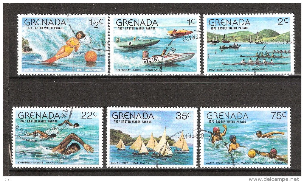 GRENADA ,1977 :  6 Timbres: WATER SPORTS :Jet Ski, Skiing, Water Polo Regata,Swimming / Natation , Aviron/ Row Boat Race - Jet-Ski