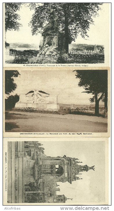 28 CPA Chateaudun  3 Cartes Defense Fontaine Monument Aux Morts - Chateaudun