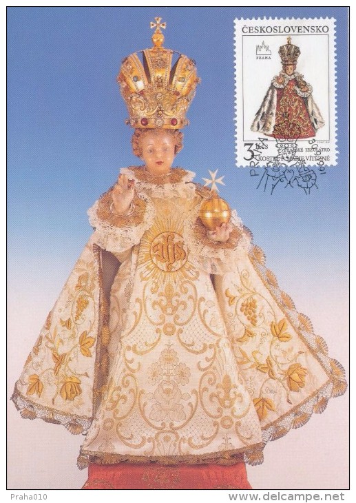 J2765 - Czechoslovakia (1991) Manufacturing Defect (R!) - Cartes Maximum: Graceful Infant Jesus Of Prague - Plaatfouten En Curiosa