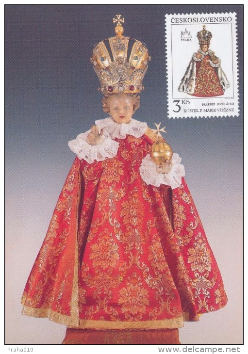 J2757 - Czechoslovakia (1991) Manufacturing Defect (R!) - Cartes Maximum: Graceful Infant Jesus Of Prague - Plaatfouten En Curiosa