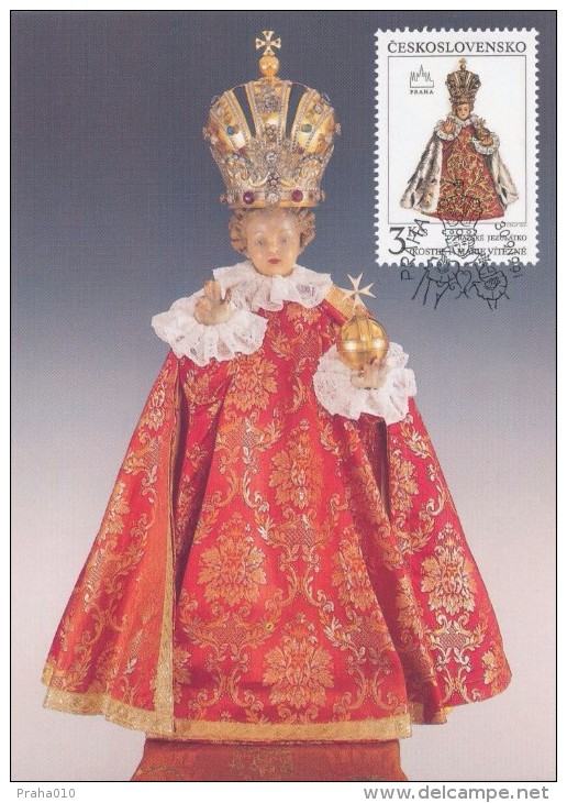 J2757 - Czechoslovakia (1991) Manufacturing Defect (R!) - Cartes Maximum: Graceful Infant Jesus Of Prague - Variétés Et Curiosités