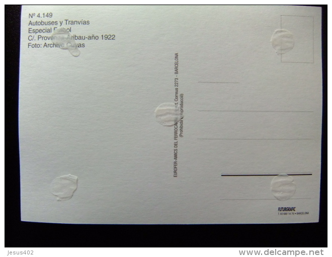 POSTAL 1922 Muy Animada AUTOBUS Y TRANVIA Especial FOOT BALL  Calle PROVENZA / ARIBAU - Autobús & Autocar