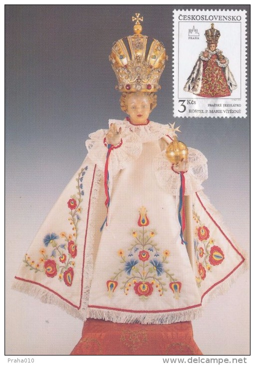 J2768 - Czechoslovakia (1991) Manufacturing Defect (R!) - Cartes Maximum: Graceful Infant Jesus Of Prague - Variétés Et Curiosités