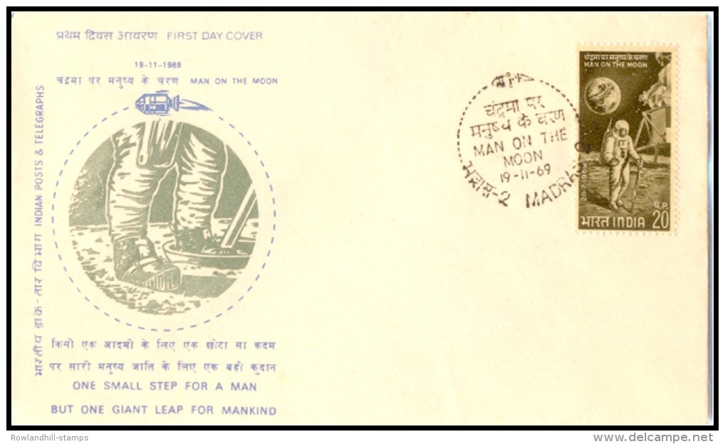 INDIA, 1969, MAN On The MOON, First Day Cover, MOON, Satellite, Space, Neil Armstrong, Science, Research. - Asie