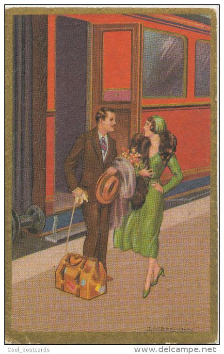 T. CORBELLA, GLAMOUR, ROMANTIC COUPLE, TRAIN, Near EX Cond. PC Not Mailed, DEGAMI - Corbella, T.