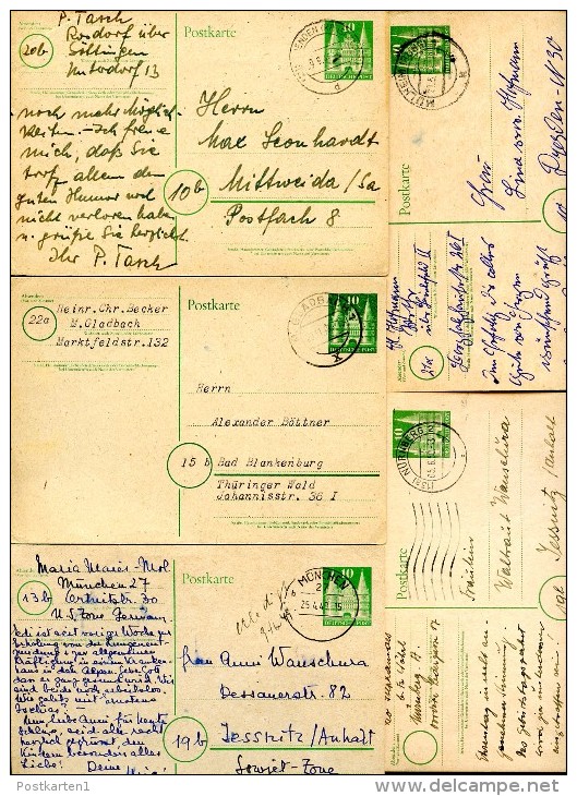 BIZONE P2 I  5 Postkarten In Die SBZ Menden+Mönchengladbach+Mülheim+München+Nürnberg 1949-50 - Sonstige & Ohne Zuordnung