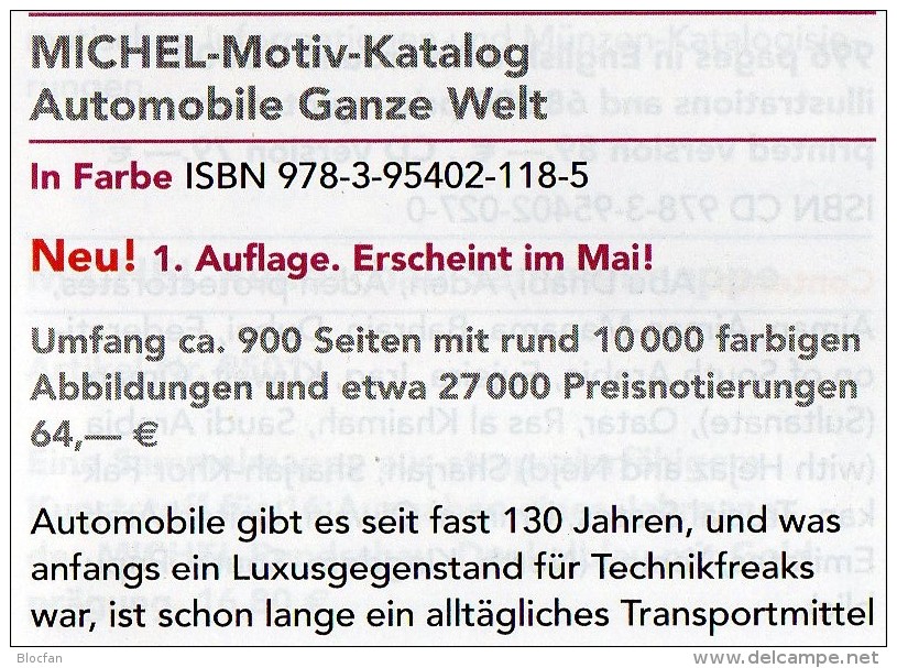 All World Motiv Katalog Automobile MlCHEL 2015 New 64&euro; Automotive Car Topic Stamp Catalogue The World 9783954021185 - Other & Unclassified