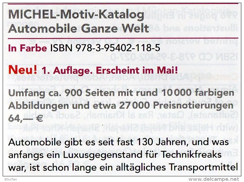 MlCHEL Motiv Katalog Automobile Ganze Welt 2015 Neu 64€ Automotiv Car Topic Stamps Catalogue The World 978-3-95402-118-5 - Littérature & DVD