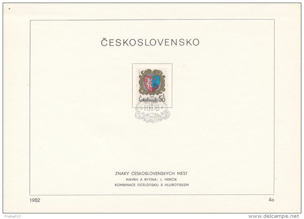 Czechoslovakia / First Day Sheet (1982/04a) Hrob: Coat Of Arms (lion; Hole Into Shaft, Mining Hammers; Golden Crosier) - Autres & Non Classés