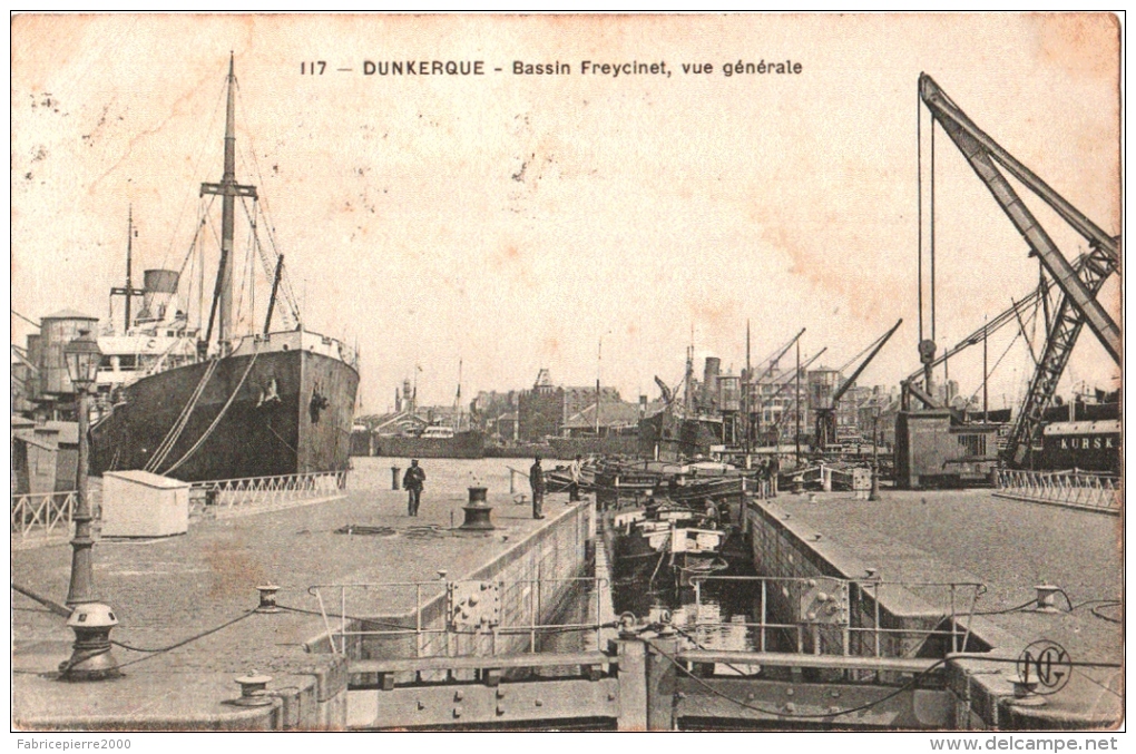 CPA 59 (Nord) Dunkerque - Bassin Freycinet, Vue Générale 1911 écluse, Nombreux Bâteaux, Péniches, Grue - Dunkerque