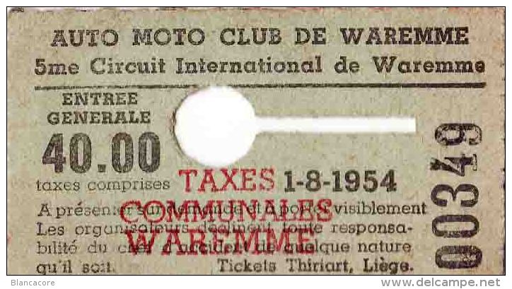 MOTO CROSS - AUTO MOTO CLUB DE WAREMME - 1954  RARE - Tickets - Vouchers