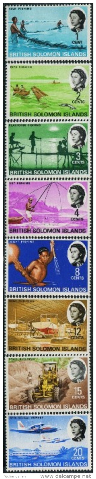 GN0587 Solomon Islands 1969 Queen Airplane Dive Boat 8v MNH - Iles Salomon (...-1978)