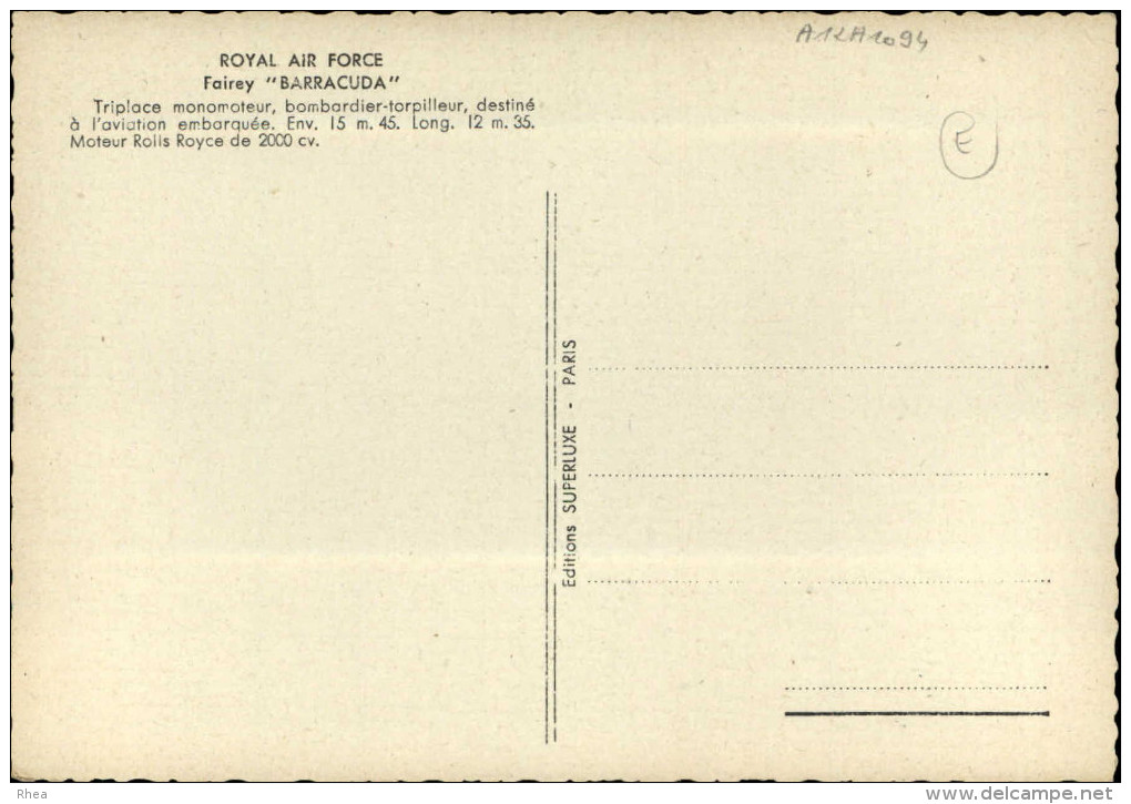 AVIATION  MILITAIRE - AVION - BARRACUDA - RAF - 1939-1945: 2ème Guerre