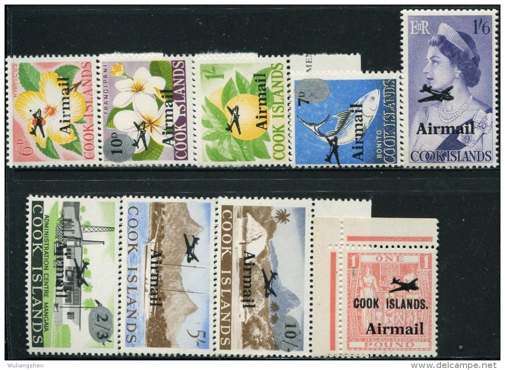 GN0595 Cook Islands 1966 Air Ticket Flower Queen Scenery Surcharged 9v MNH - Cookeilanden